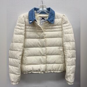 Ella Ivory Puffer with Denim Blue Collar